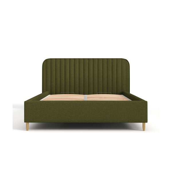Zelena oblazinjena zakonska postelja s prostorom za shranjevanje z letvenim dnom 160x200 cm Noto – Maison de Rêve-image-2