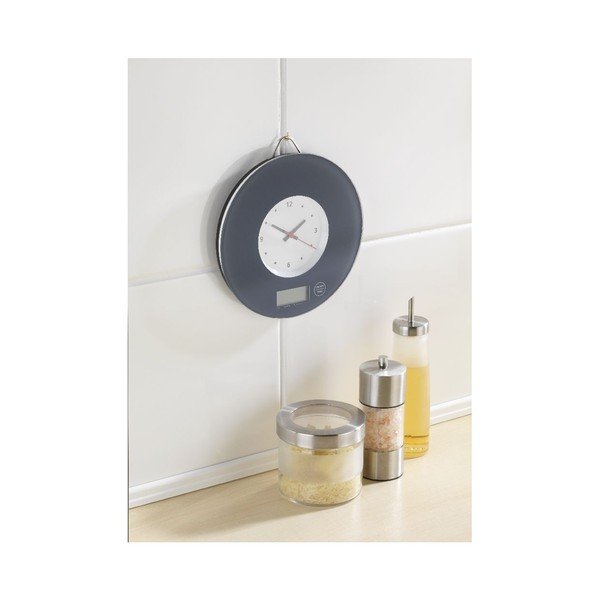 Siva kuhinjska tehtnica z uro Wenko Clock-image-1