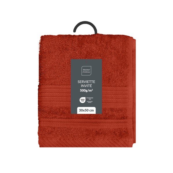 Opečnato oranžna frotirna bombažna brisača 30x50 cm Tendresse – douceur d'intérieur-image-4