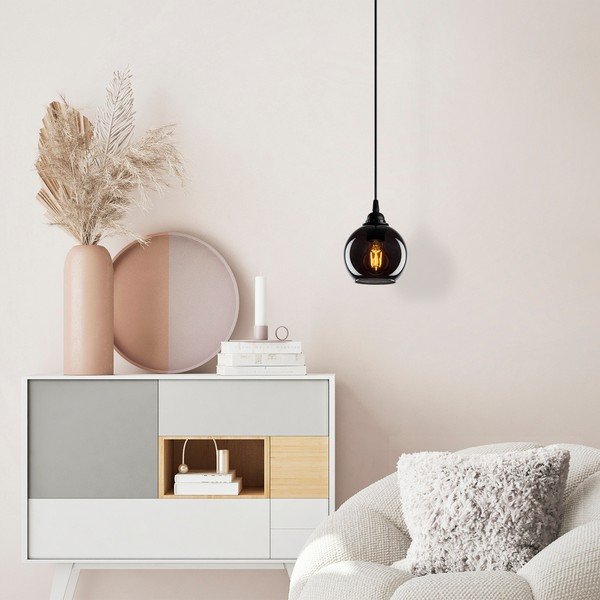 Črna viseča svetilka s steklenim senčilom ø 15 cm Smoked – Opviq lights-image-1