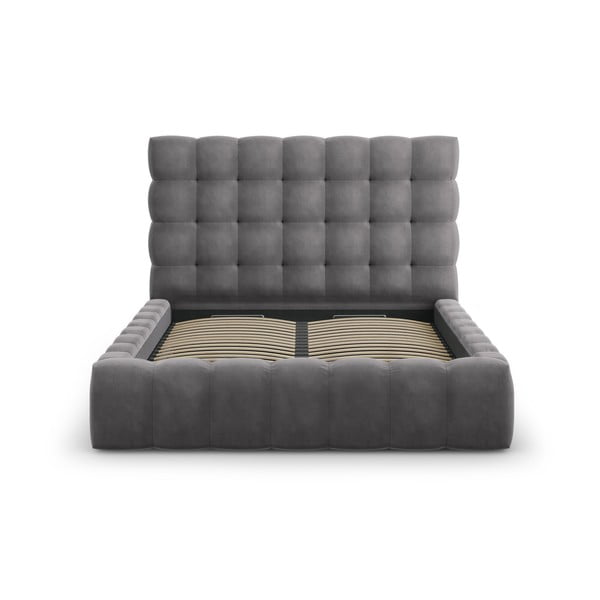 Siva oblazinjena zakonska postelja s prostorom za shranjevanje in letvenim dnom 140x200 cm Bali – Cosmopolitan Design-image-2