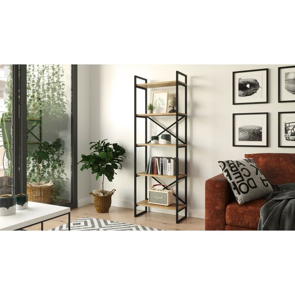 Polica v borovem dekorju v črni in naravni barvi 58x175 cm Nicol - Kalune Design-image-3