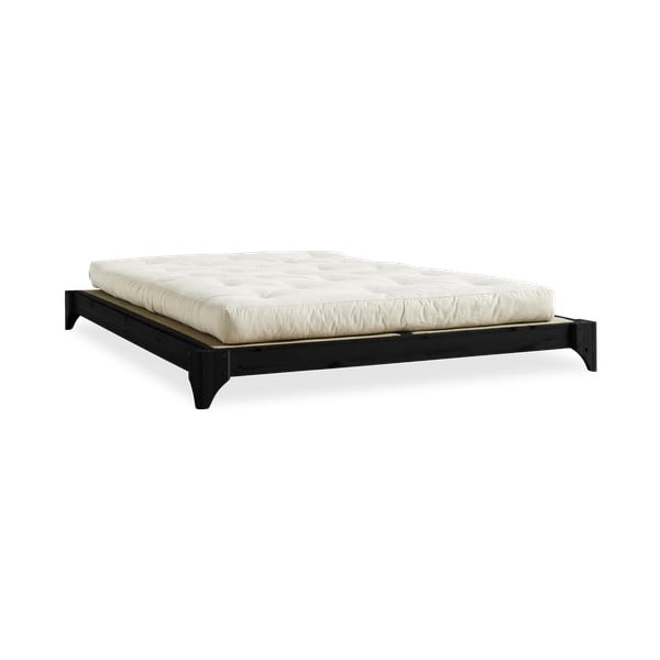 Dvoposteljna postelja iz borovega lesa z ležiščem in tatamijem Karup Design Elan Comfort Mat Black/Natural, 160 x 200 cm