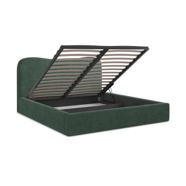 Zelena oblazinjena zakonska postelja s prostorom za shranjevanje z letvenim dnom 140x200 cm Kahai – Makamii-image-3