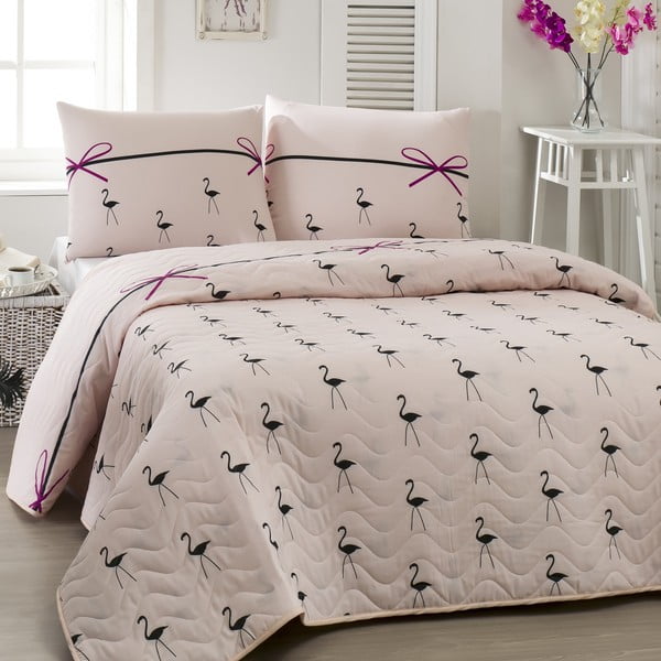 Otroško posteljno pregrinjalo z vzglavnikom Flamingo, 160 x 220 cm