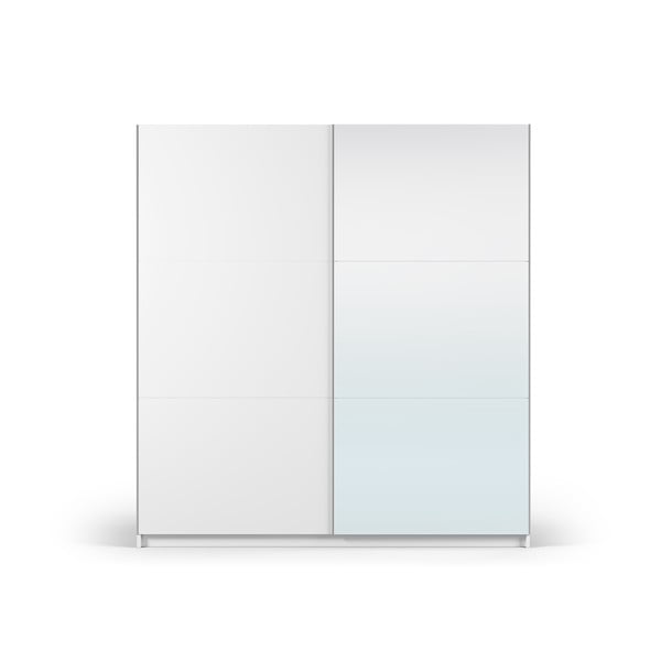 Bela garderobna omara z ogledalom in drsnimi vrati 200x215 cm Lisburn - Cosmopolitan Design