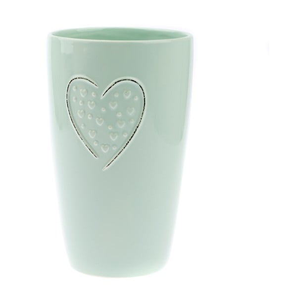 Svetlo zelena keramična vaza Dakls Hearts Dots, višina 22 cm