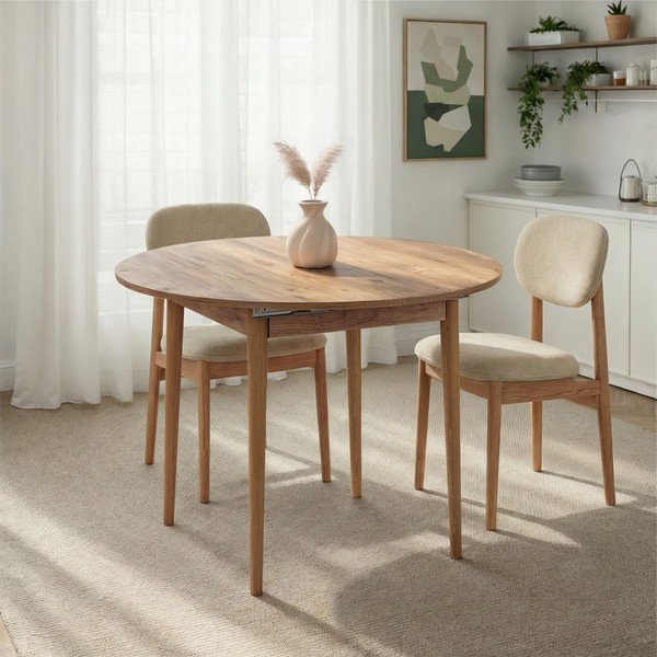 Okrogla raztegljiva jedilna miza z dodatno ploščo v borovem dekorju ø 100 cm Viona – Kalune Design-image-3