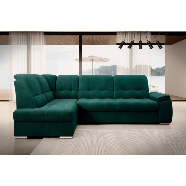 Zelena žametna raztegljiva/s prostorom za shranjevanje kotna sedežna garnitura (levi kot/v obliki črke L) Sado – ELTAP-image-3