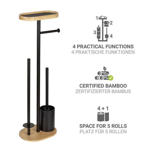 Črno/naravno jekleno stojalo za WC papir z WC ščetko Pomarolo – Wenko-image-2