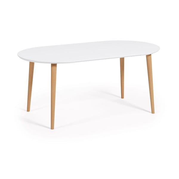 Bela okrogla raztegljiva jedilna miza z belo mizno ploščo ø 90 cm Oqui – Kave Home-image-4