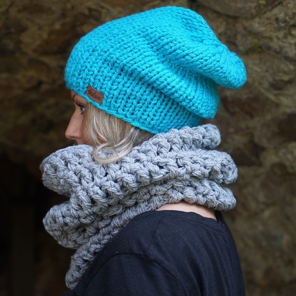 Ročno pletena kapa DOKE Blue Beanie-image-3