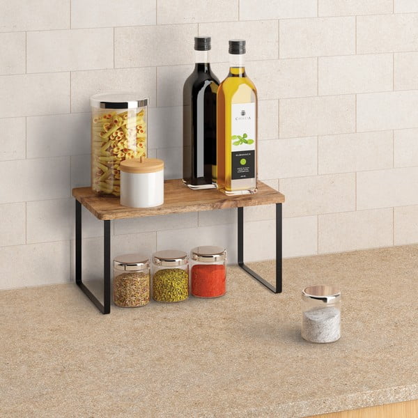 Mat črna/naravna lesena dodatna kuhinjska polica 32x19 cm York – Metaltex-image-1
