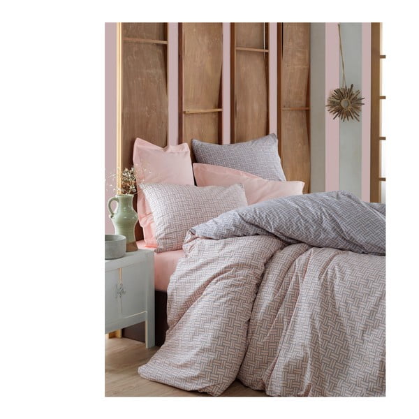 Siva bombažna posteljnina z rjuho za zakonsko posteljo Must Salmon, 200 x 220 cm