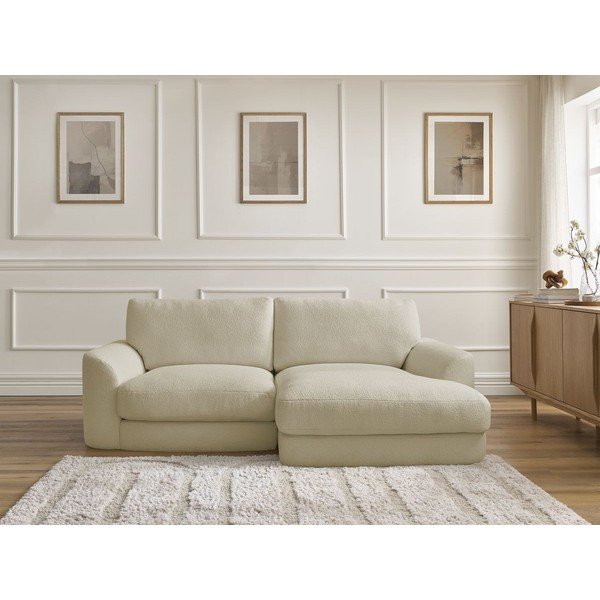 Bež kotna sedežna garnitura iz tkanine bouclé (desni kot/z ležalnikom) Leonore – Bobochic Paris-image-1