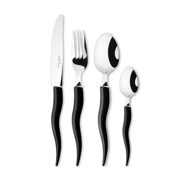 Komplet 24 črnih jedilnih pripomočkov s stojalom Vialli Design Ama