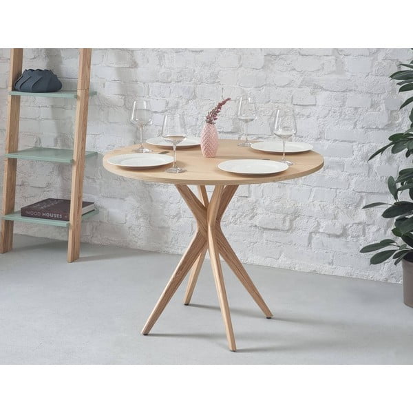 Okrogla raztegljiva jedilna miza z mizno ploščo v jesenovem dekorju 45x90 cm Jubi – Ragaba-image-1