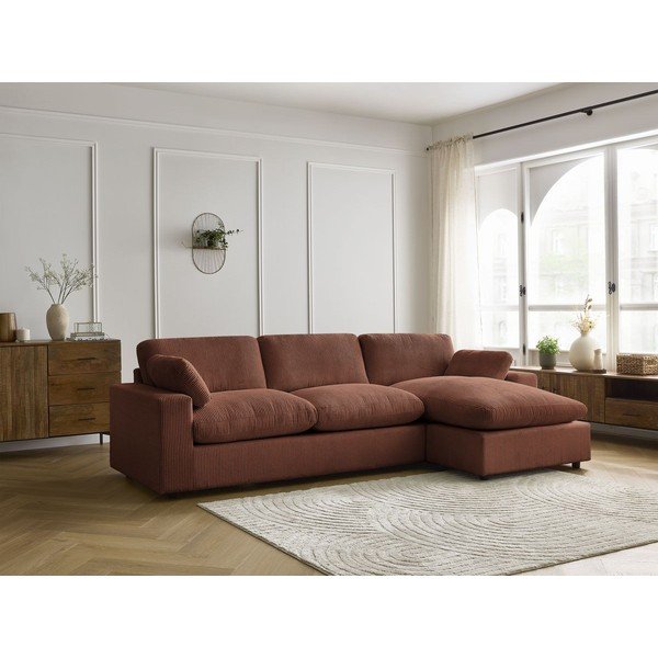 Oranžna kotna sedežna garnitura iz rebrastega žameta Belair – Bobochic Paris-image-1