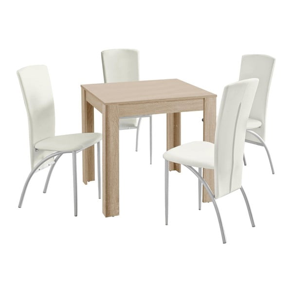 Garnitura jedilne mize in 4 belih jedilnih stolov Støraa Lori Nevada Duro Oak White