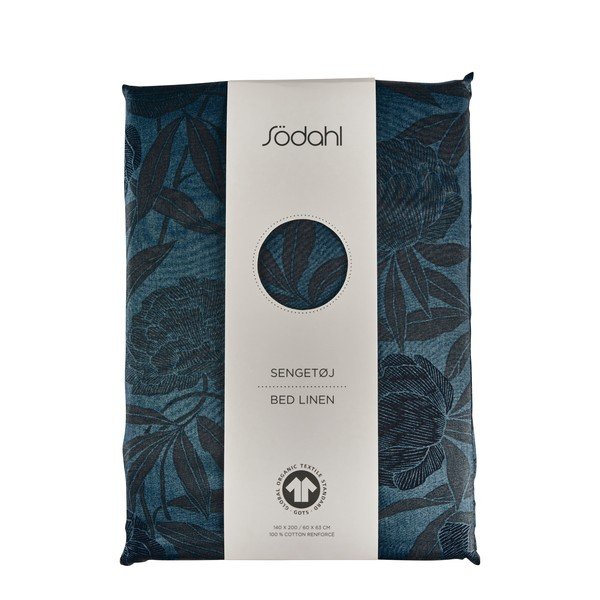 Modra posteljna rjuha iz bombažnega satena za dvoposteljno posteljo Södahl Tapestry, 200 x 220 cm-image-3