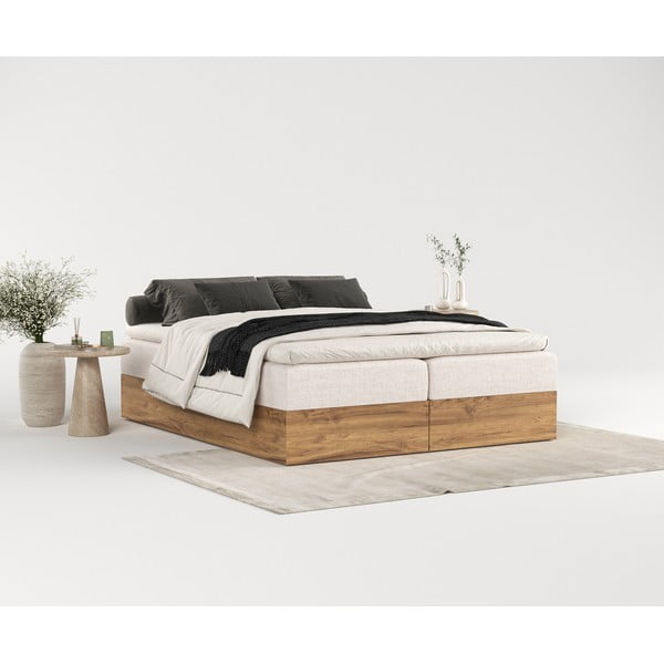 Boxspring postelja s prostorom za shranjevanje v bež in naravni barvi 140x200 cm Faro – Maison de Rêve-image-1