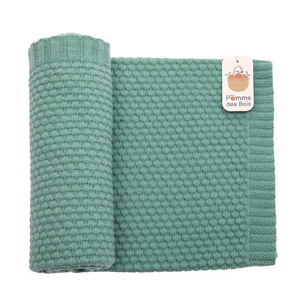 Zelena pletena otroška odeja iz mešanih vlaken 75x86 cm Pomme des Bois – Moulin Roty-image-2
