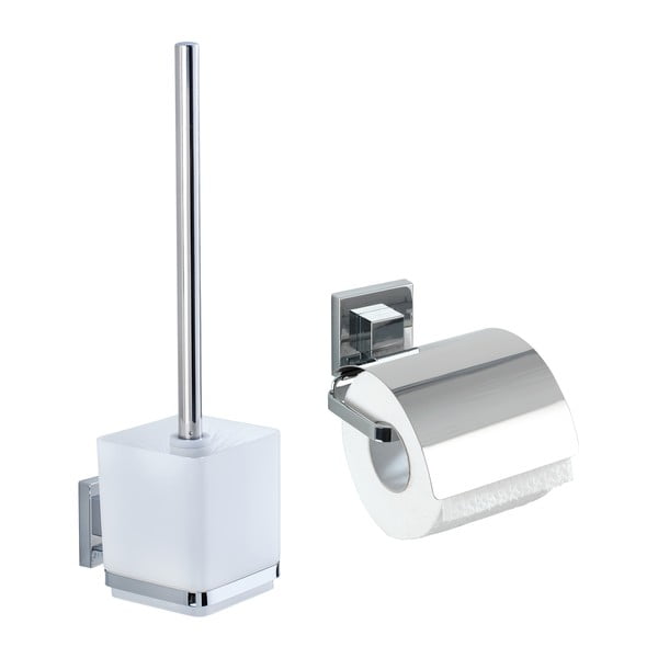 Komplet pripomočkov za kopalnico iz nerjavečega jekla v sijajno srebrni barvi z namestitvijo brez vrtanja Quadro – Wenko