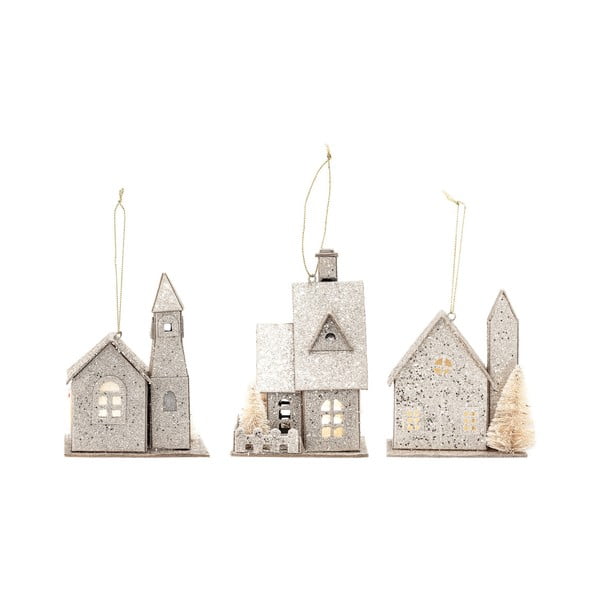 Komplet 3 papirnatih božičnih okraskov v obliki hiše Bloomingville Ornament