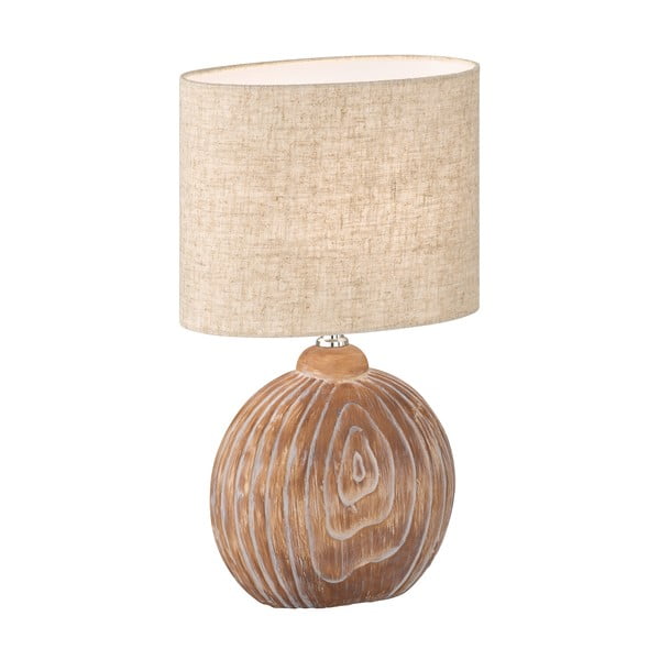 Rjavo-bež keramična namizna svetilka s tekstilnim senčilom (višina 39 cm) Tobse – Fischer & Honsel