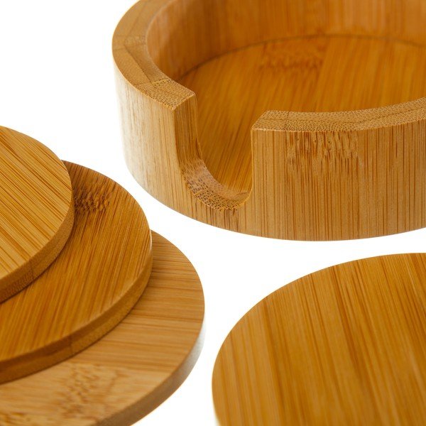 Rjavi bambusovi podstavki za kozarce v kompletu 4 ks s stojalom – Casa Selección-image-2