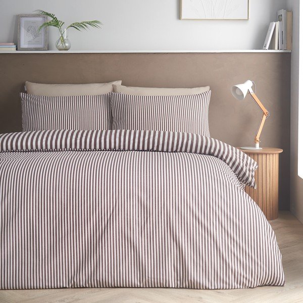 Temno rjava enojna posteljnina 135x200 cm Epping Textured Stripe – Catherine Lansfield-image-1