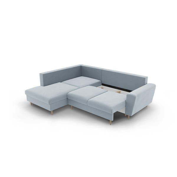 Svetlo modra žametna raztegljiva kotna sedežna garnitura s prostorom za shranjevanje (levi kot/v obliki črke L) Kyoto – Cosmopolitan Design-image-3