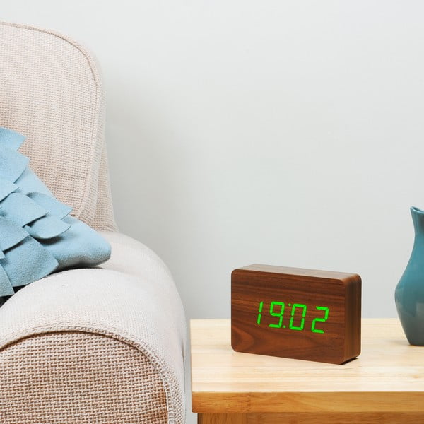 Temno rjava budilka z zelenim LED zaslonom Gingko Brick Click Clock-image-2