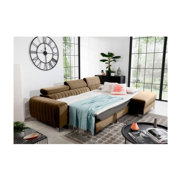 Svetlo rjava žametna raztegljiva/s prostorom za shranjevanje kotna sedežna garnitura (desni kot/z ležalnikom) Grayson – ELTAP-image-4