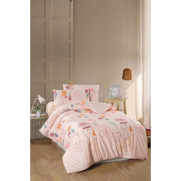Svetlo roza enojna posteljnina z rjuho 160x220 cm Drawing Art - Mila Home