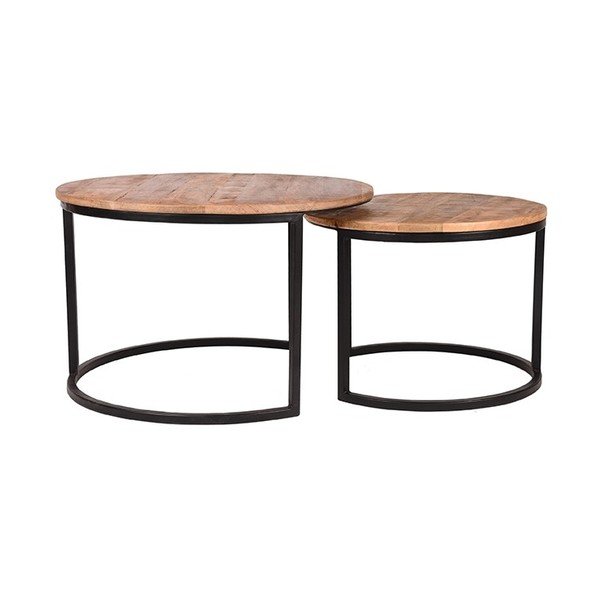 Komplet 2 stranskih mizic iz mangovega lesa LABEL51 Coffee, ⌀ 50 cm in ⌀ 70 cm