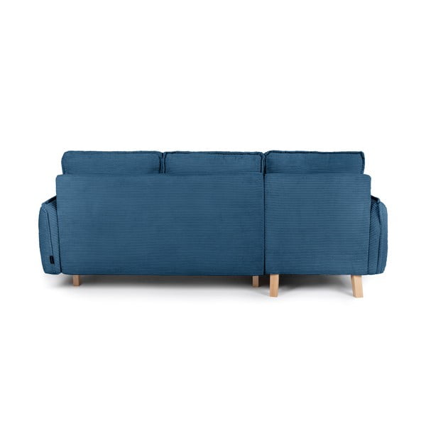 Modra raztegljiva kotna sedežna garnitura iz rebrastega žameta (s kotom po izbiri) Tori – Bonami Selection-image-4