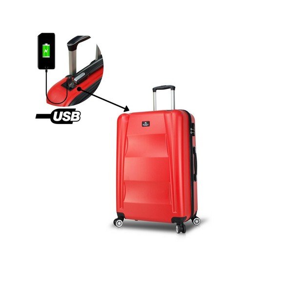 Rdeč potovalni kovček na kolesih s priključkom USB Moj kovček Valice COLORS LASSO Large-image-2