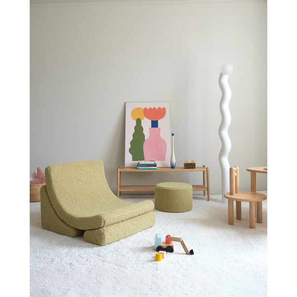 Zelen otroški tabure iz tkanine bouclé – Wigiwama-image-4