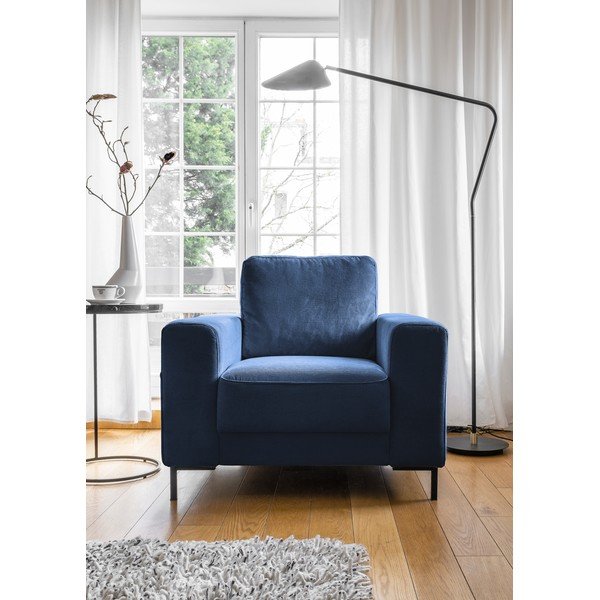 Temno moder fotelj iz rebrastega žameta Lofty Lilly – Miuform-image-1