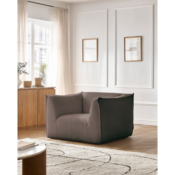 Rjav fotelj iz tkanine bouclé Giorgia – Bobochic Paris-image-1
