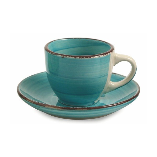 Komplet 6 modro-zelenih skodelic za espresso s podstavkom Villa d'Este Baita, 90 ml