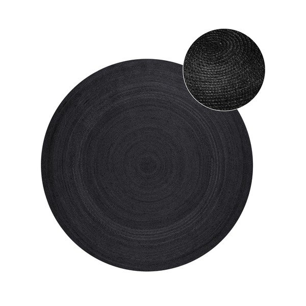 Črna obojestranska ročno tkana okrogla preproga iz jute ø 140 cm Braided  – Hanse Home