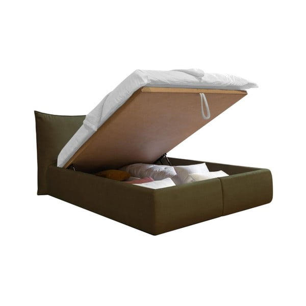 Temno zelena žametna oblazinjena zakonska postelja s prostorom za shranjevanje z letvenim dnom 160x200 cm Jade - Bobochic Paris-image-3