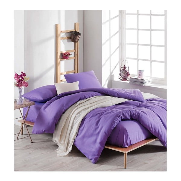Vijolična posteljnina z rjuho za zakonsko posteljo Violette, 200 x 220 cm