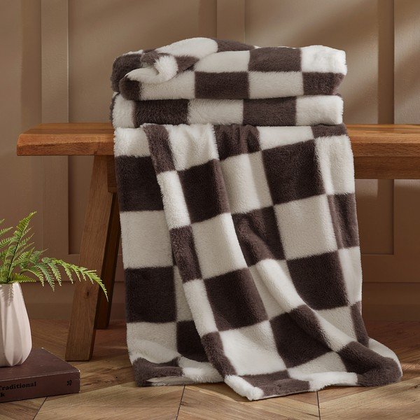 Bela/temno rjava odeja 130x170 cm Cosy Soft Checkerboard – Catherine Lansfield-image-2