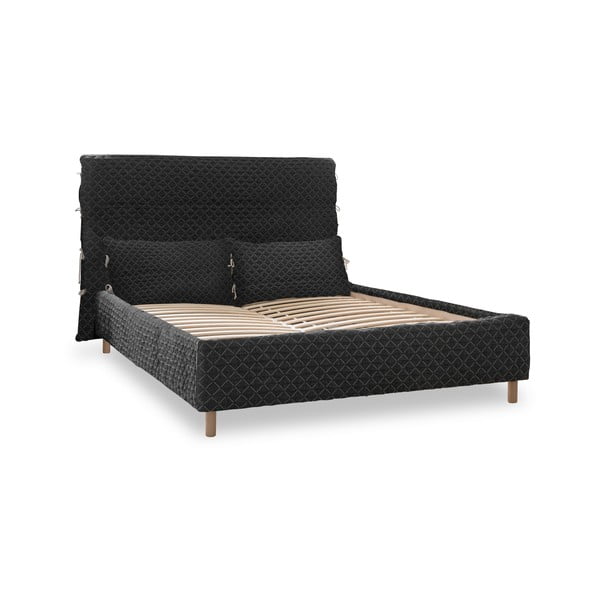 Črna oblazinjena zakonska postelja z letvenim dnom 160x200 cm Sleepy Luna - Miuform