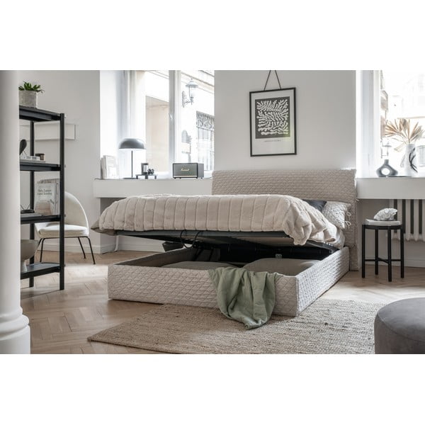 Bež oblazinjena zakonska postelja z letvenim dnom 160x200 cm Sleepy Luna - Miuform-image-1