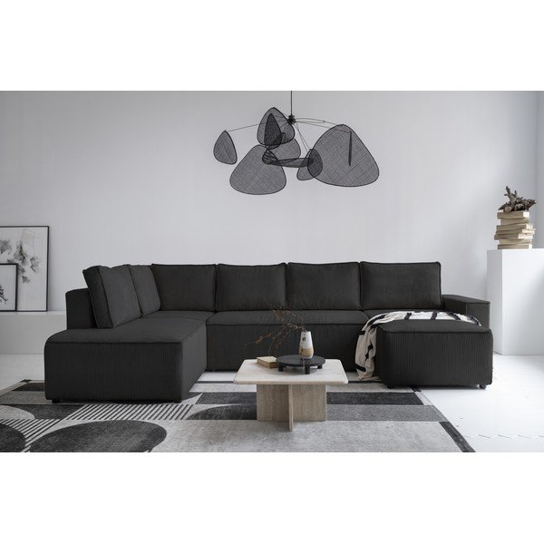 Antracitno siva raztegljiva kotna sedežna garnitura iz rebrastega žameta (levi kot/v obliki črke "U") Brave Dave – Miuform-image-1