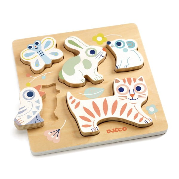 Otroška lesena sestavljanka Djeco Pastel Puppies